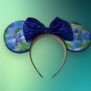 Blue Sequin Bow Minnie mouse  Ears Headband Lilo and stitch